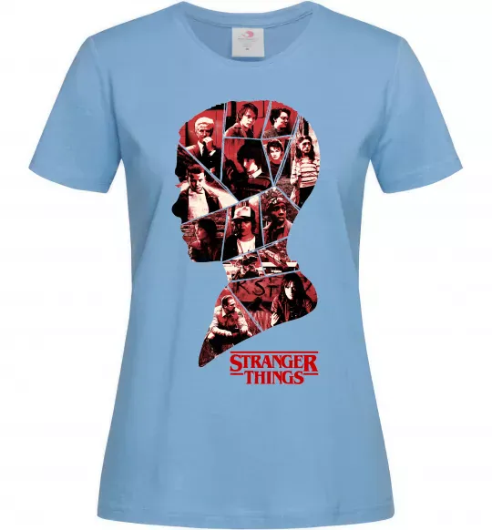 Женская футболка Силует колаж stranger things Голубой фото
