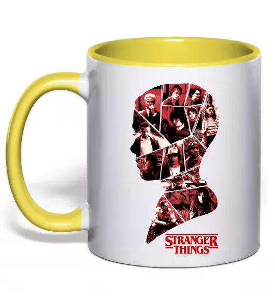 Чашка с цветной ручкой Силует колаж stranger things Солнечно желтый фото