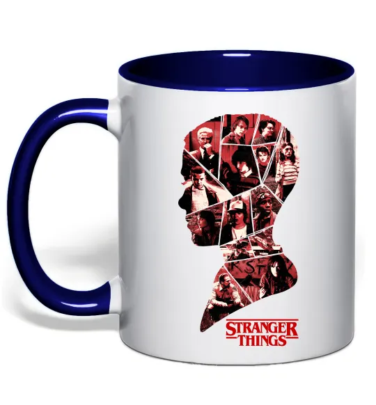 Чашка с цветной ручкой Силует колаж stranger things Глубокий темно-синий фото