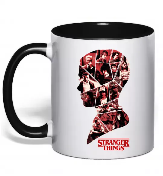 Чашка с цветной ручкой Силует колаж stranger things Черный фото
