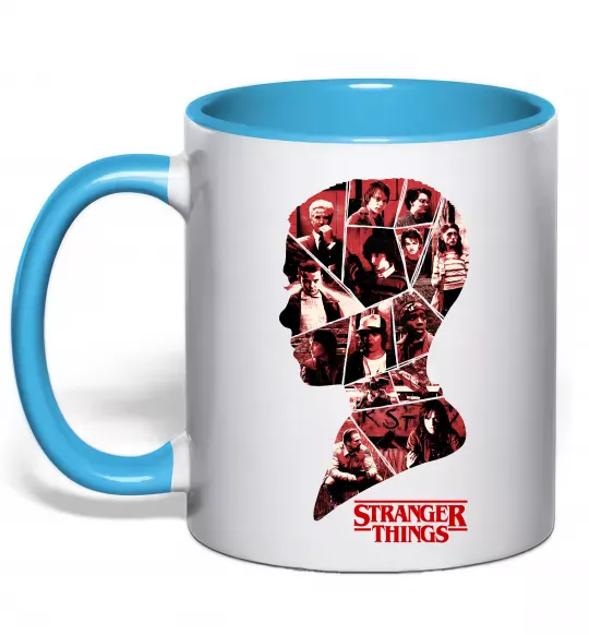Чашка с цветной ручкой Силует колаж stranger things Голубой фото