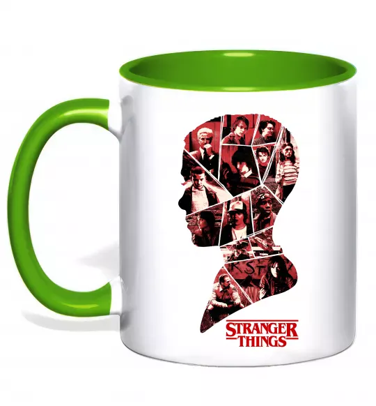 Чашка с цветной ручкой Силует колаж stranger things Зеленый фото