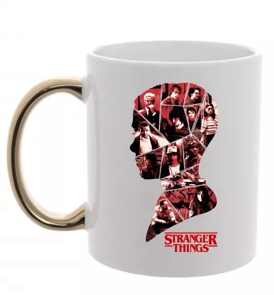 Чашка с цветной ручкой Силует колаж stranger things Золото фото