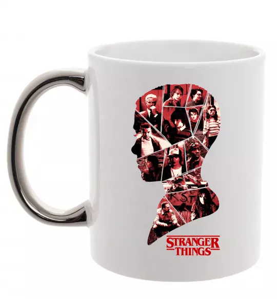 Чашка с цветной ручкой Силует колаж stranger things Серебро фото