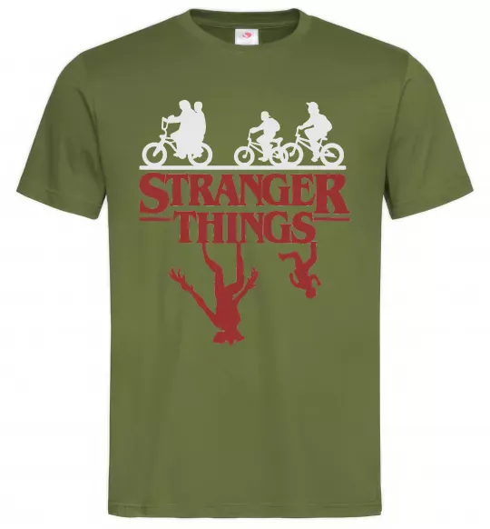 Мужская футболка Stranger things Оливковый фото