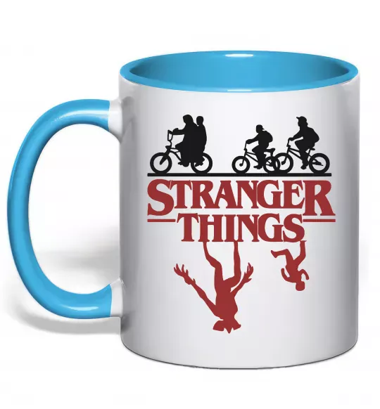 Чашка з кольоровою ручкою Stranger things Блакитний фото