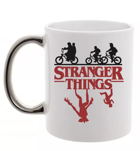 Чашка з кольоровою ручкою Stranger things Срібло фото