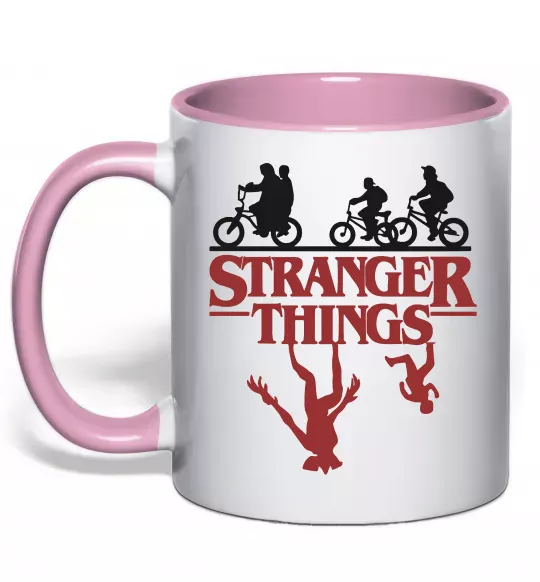 Чашка з кольоровою ручкою Stranger things Ніжно рожевий фото