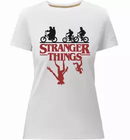 Женская премиум футболка Stranger things ABCD Черный фото