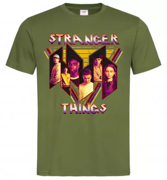 Мужская футболка Stranger things герої Оливковый фото