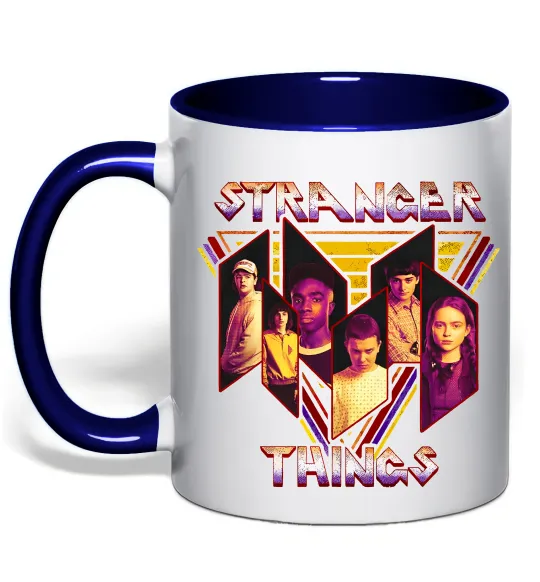 Чашка с цветной ручкой Stranger things герої Глубокий темно-синий фото