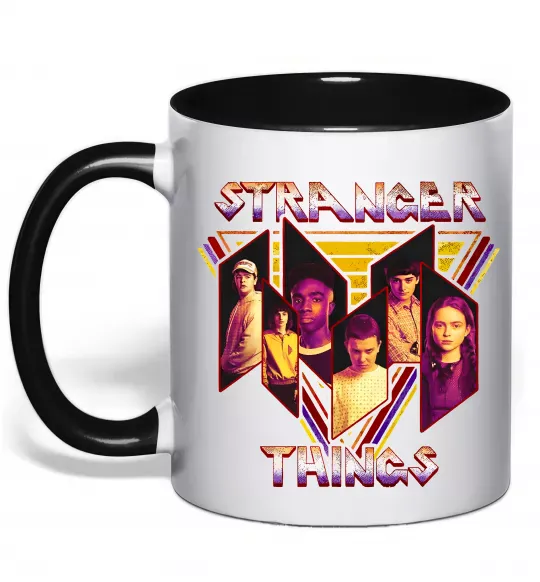 Чашка с цветной ручкой Stranger things герої Черный фото