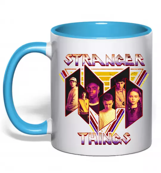 Чашка с цветной ручкой Stranger things герої Голубой фото