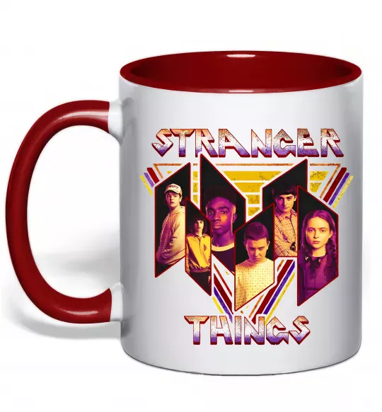 Чашка с цветной ручкой Stranger things герої Красный фото