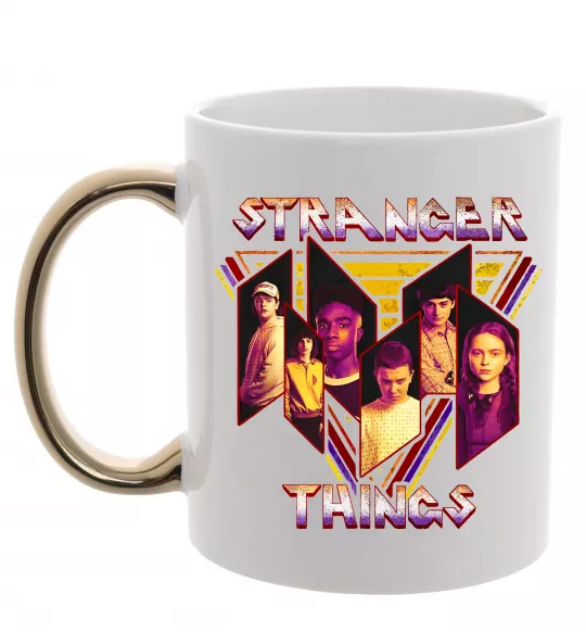 Чашка с цветной ручкой Stranger things герої Золото фото
