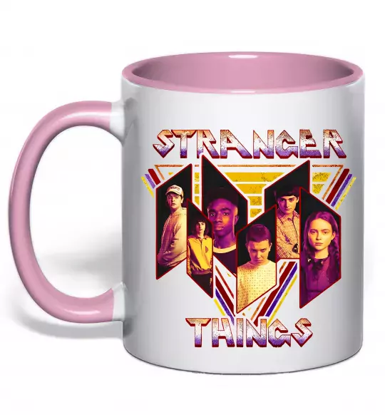 Чашка с цветной ручкой Stranger things герої Нежно розовый фото