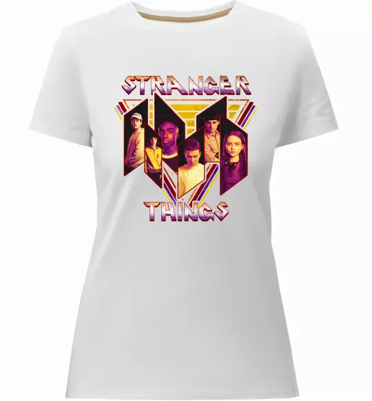 Жіноча преміум футболка Stranger things герої Білий фото