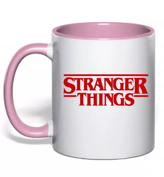 Чашка с цветной ручкой Stranger things logo Нежно розовый фото