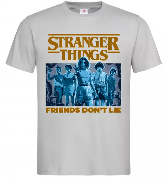 Чоловіча футболка Friends don`t lie Stranger things Сірий фото