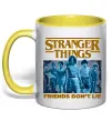 Чашка з кольоровою ручкою Friends don`t lie Stranger things Сонячно жовтий фото