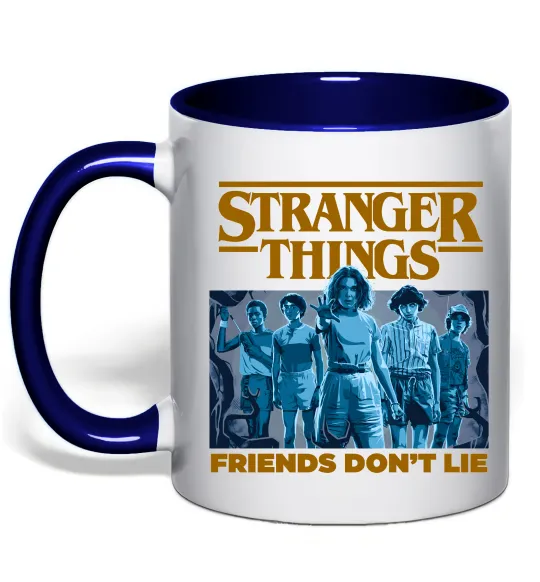 Чашка з кольоровою ручкою Friends don`t lie Stranger things Глибокий темно-синій фото