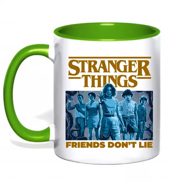 Чашка з кольоровою ручкою Friends don`t lie Stranger things Зелений фото