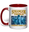 Чашка з кольоровою ручкою Friends don`t lie Stranger things Червоний фото