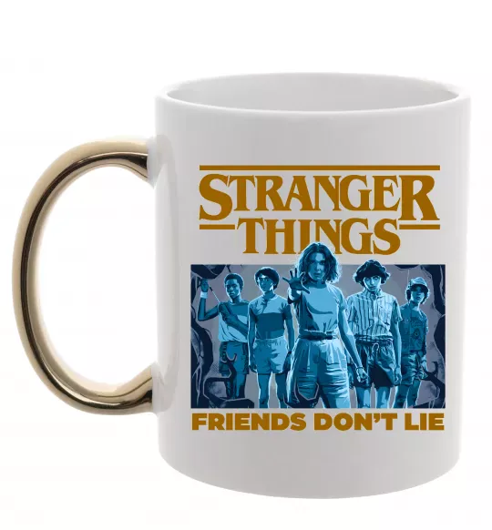 Чашка з кольоровою ручкою Friends don`t lie Stranger things Золото фото