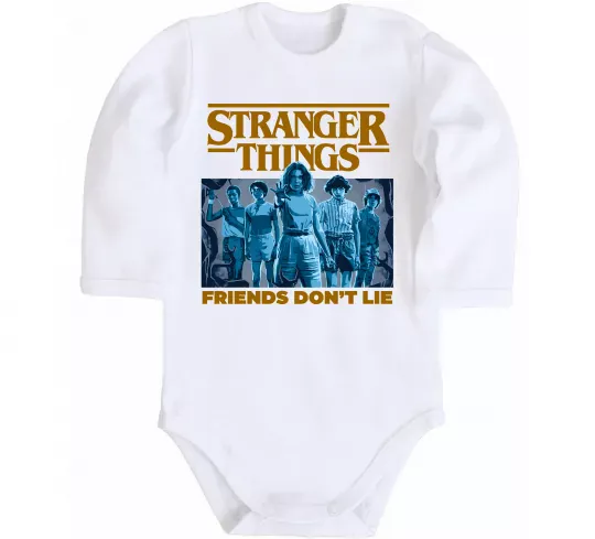 Детский боди Friends don`t lie Stranger things Белый фото