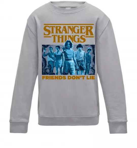 Детский Свитшот Friends don`t lie Stranger things Серый меланж фото