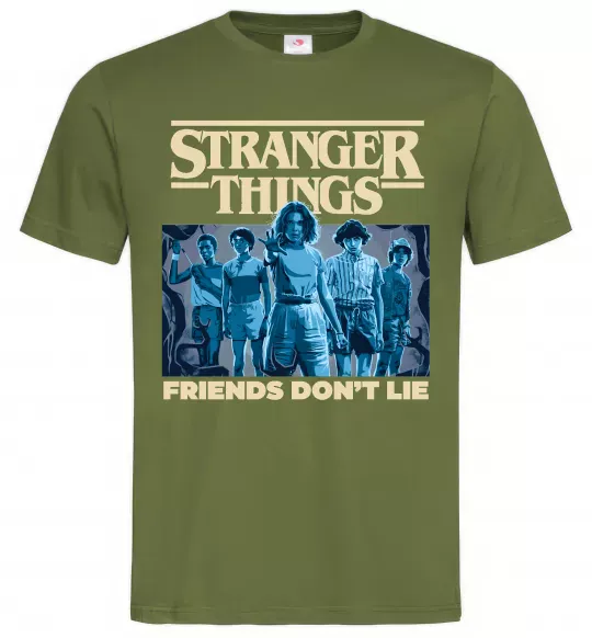 Чоловіча футболка Friends don`t lie Stranger things Оливковий фото