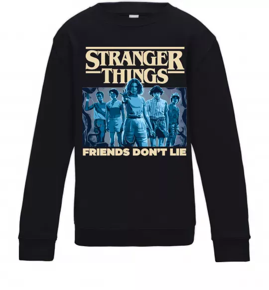Детский Свитшот Friends don`t lie Stranger things Черный фото