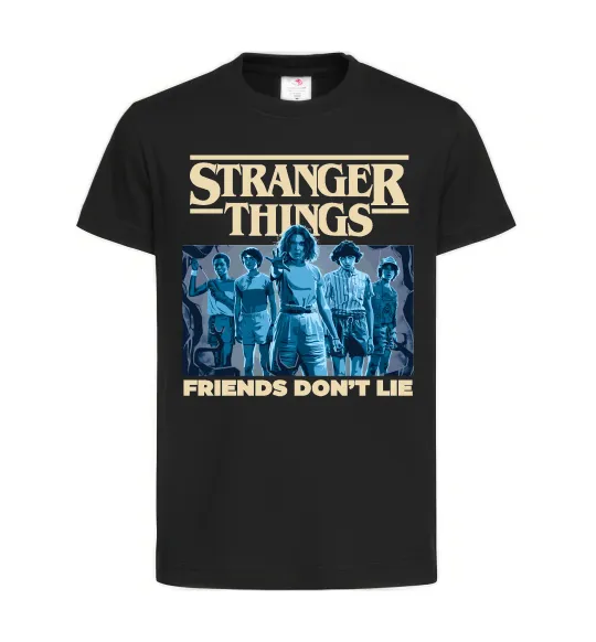 Дитяча футболка Friends don`t lie Stranger things Чорний фото