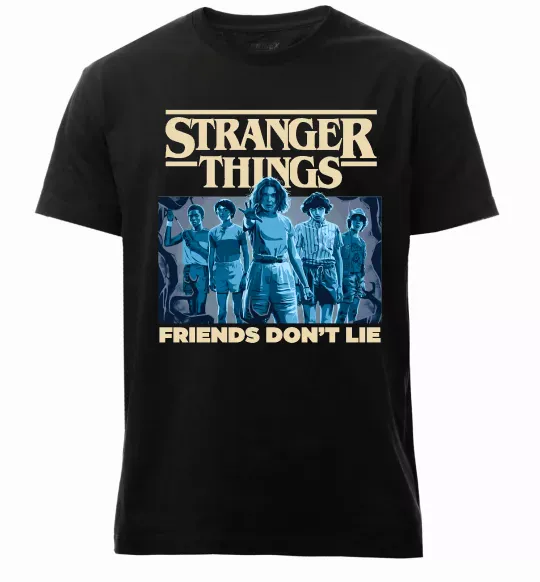 Чоловіча преміум футболка Friends don`t lie Stranger things Чорний фото