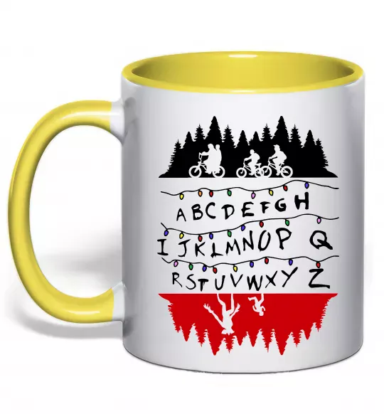 Чашка с цветной ручкой Stranger things ABCD Солнечно желтый фото