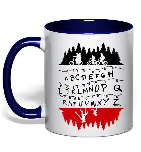 Чашка с цветной ручкой Stranger things ABCD Глубокий темно-синий фото