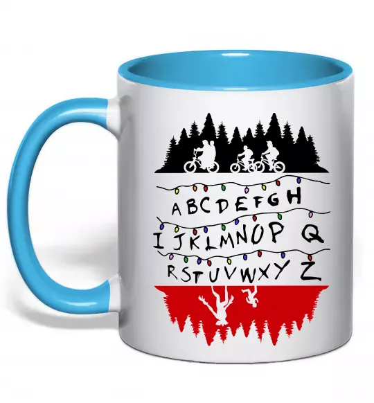 Чашка с цветной ручкой Stranger things ABCD Голубой фото