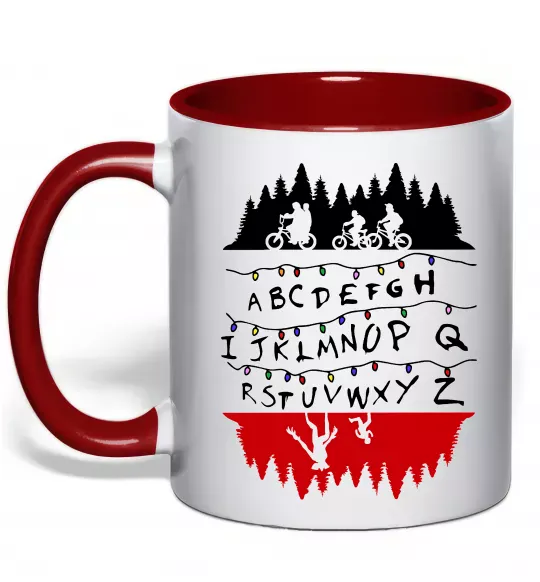 Чашка с цветной ручкой Stranger things ABCD Красный фото