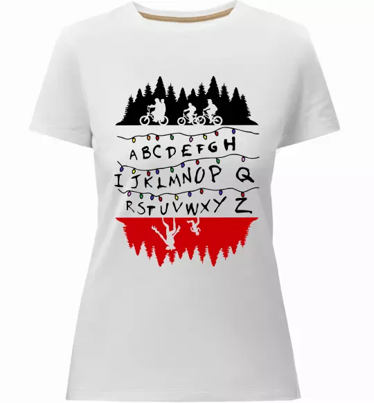 Женская премиум футболка Stranger things ABCD Белый фото