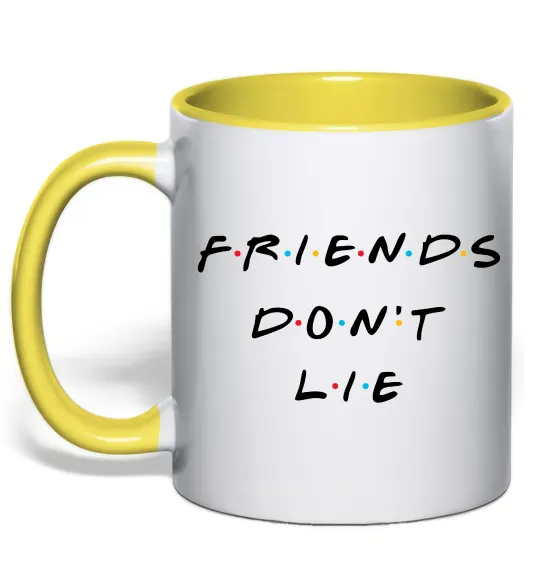 Чашка с цветной ручкой Stranger things Friends don`t lie Лимонный фото