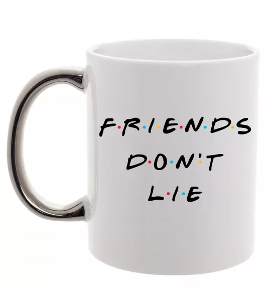 Чашка з кольоровою ручкою Stranger things Friends don`t lie Срібло фото