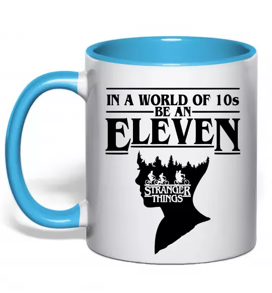 Чашка з кольоровою ручкою Be an eleven Блакитний фото