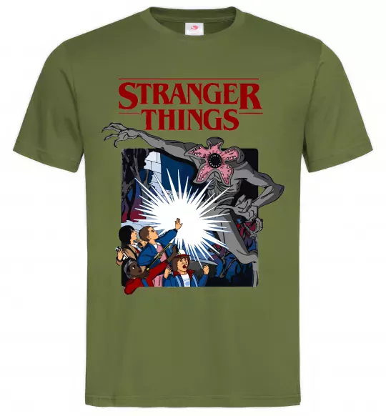 Чоловіча футболка Art stranger things Оливковий фото