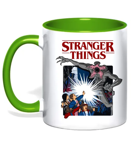 Чашка з кольоровою ручкою Art stranger things Лаймовий фото