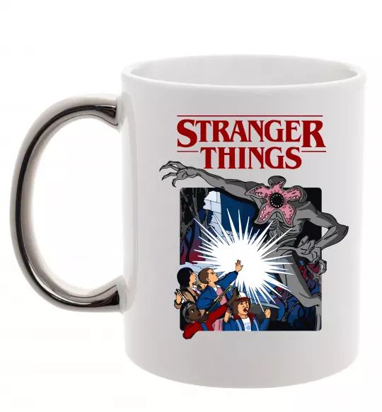 Чашка с цветной ручкой Art stranger things Серебро фото