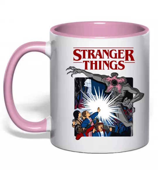 Чашка с цветной ручкой Art stranger things Нежно розовый фото