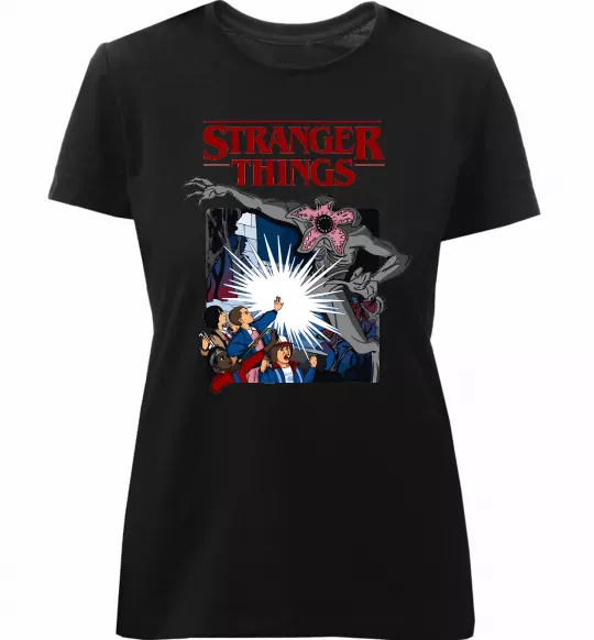 Женская премиум футболка Art stranger things Черный фото