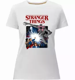 Женская премиум футболка Stranger things ABCD Черный фото