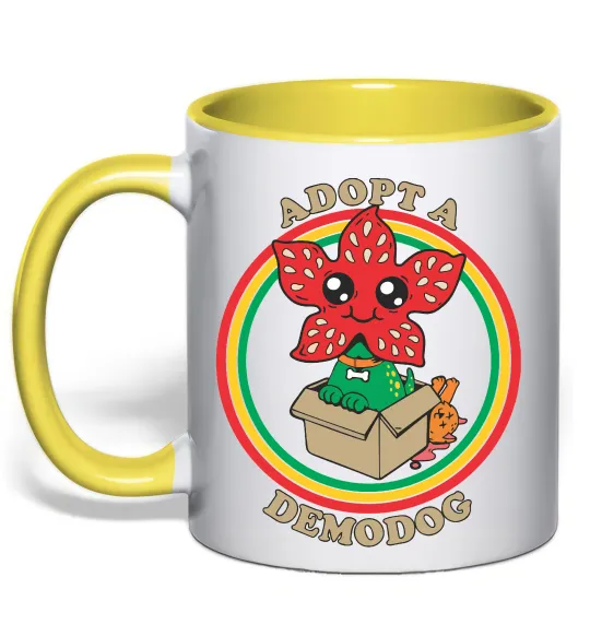 Чашка с цветной ручкой Adopt a demodog Лимонный фото