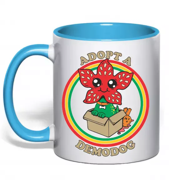 Чашка с цветной ручкой Adopt a demodog Голубой фото